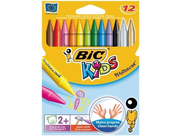 BIC KIDS Plastidecor, 12 kpl, Musta, Sininen, Ruskea, Kulta, Vihreä, Vaaleansininen, Vaaleanvihreä, Oranssi, Vaaleanpunainen,..., 12 väriä