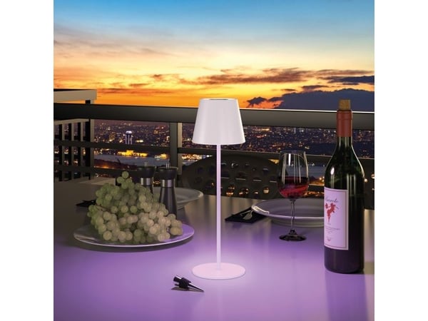 RealPower LED-RGB bordlampe dimbar med batteri, baltas