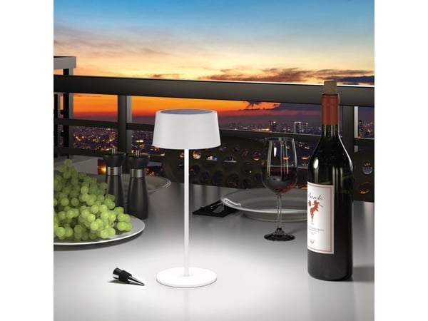 RealPower LED solar bordlampe dimbar med batteri, baltas