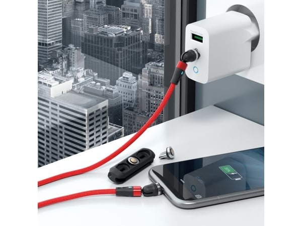 RealPower Magentic kaapeli,1m,2x magneettinen,punainen sovittimilla varustettuna