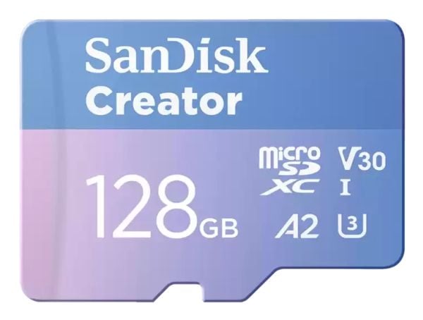 SanDisk Creator - Flashminnekort (microSDXC til SD-adapter inkludert) - 128 GB - A2 / Video Class V30 / UHS-I U3 - microSDXC UHS-I