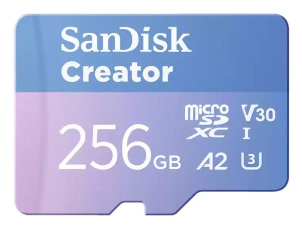 SanDisk Creator - Flashminnekort (microSDXC til SD-adapter inkludert) - 256 GB - A2 / Video Class V30 / UHS-I U3 - microSDXC UHS-I