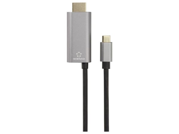 Renkforce RF-6409790, HDMI, USB-C, USB-C, 1,5 m, musta, harmaa