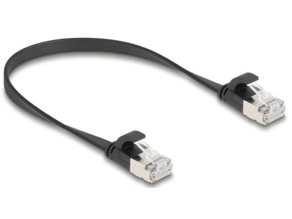 Delock - Koblingskabel - RJ-45 (hann) til RJ-45 (hann) - 25 cm - U/FTP - CAT 6a - uten hindringer, flat - svart