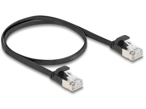 Delock - Koblingskabel - RJ-45 (hann) til RJ-45 (hann) - 50 cm - U/FTP - CAT 6a - uten hindringer, flat - svart