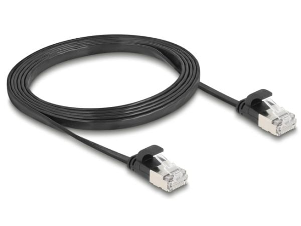 Delock RJ45 litteä nauhakaapeli uros uros Cat.6A 1,5 m musta