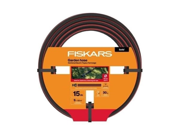 FISKARS Hageslange 19 mm 3/4" 15 m Solid for vanning av plengress