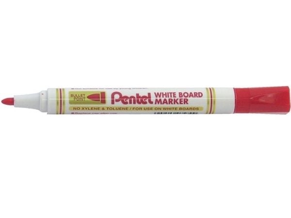 Pentel MW85, 12 styck, Röd, Rundad spets, Röd, Vit, Plast