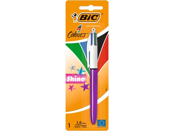 BIC Shine, Klips, Multifunksjonell kulepenn, Gjenfyllbar, Sort, Blå, Grønn, Rød, 1 stykker, Medium
