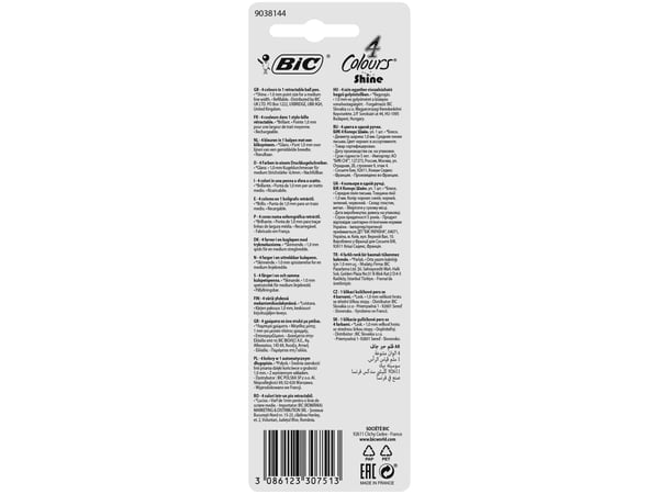BIC Shine, Klips, Multifunksjonell kulepenn, Gjenfyllbar, Sort, Blå, Grønn, Rød, 1 stykker, Medium