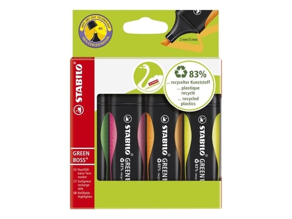 Överstrykningspenna Stabilo Green Boss, assorterade färger, 4-pack