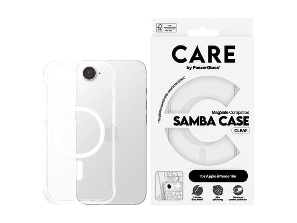 CARE by PanzerGlass - Baksidedeksel for mobiltelefon - MagSafe-samsvar - termoplast-polyuretan (TPU) - hvit, gjennomsiktig - for Apple iPhone 16e