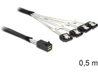 Delock - SATA/SAS-kabel - SAS 6Gbit/s - 4-spors - 4 x Mini SAS HD (SFF-8643) (hann) til SATA (hunn) - 50 cm - låst