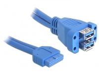 Delock USB 3.0 Pin Header - Intern-til-ekstern USB-kabel - 19-pins USB 3.0-plugg (hunn) til USB-type A (hunn) - 45 cm - blå