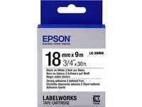 Epson LabelWorks LK-5WBW - Sterkt selvklebende - svart på hvitt - Rull (1,8 cm x 9 m) 1 kassett(er) etiketteringstape - for LabelWorks LW-1000, 400...