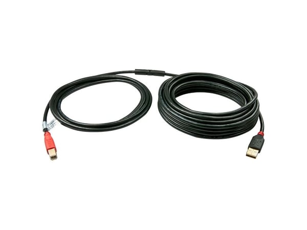 Lindy 42762, 15 m, USB A, USB B, USB 2.0, Hankjønn/hankjønn, Svart, Rød