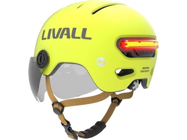Livall L23 hjelm gul 54-58cm med LED/SOS beskyttelseslinse