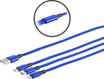 MicroConnect - USB-kabel - USB (hann) rett til 10-pins Micro-USB type A, Lightning, 24 pin USB-C (hann) rett - 1.2 m - blå