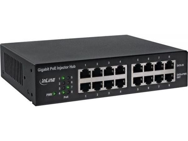 InLine 32308H, Gigabit Ethernet, 10,100,1000 Mbit/s, IEEE 802.3, IEEE 802.3ab, IEEE 802.3af, IEEE 802.3at, IEEE 802.3u, Svart, PoE, Kraft indikator...