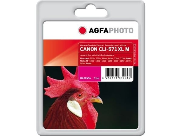 AgfaPhoto - 11 ml - magenta - kompatibel - blekkpatron (alternativ for: Canon 0333C001, Canon CLI-571MXL) - for Canon PIXMA TS5051, TS5053, TS5055,...