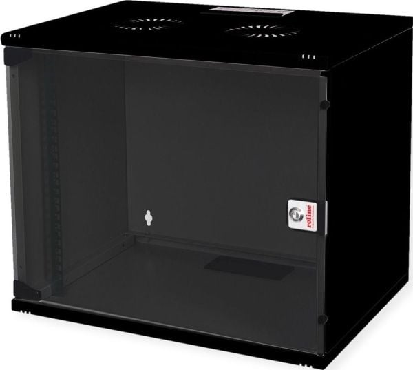 ROLINE 26.21.0186, Veggmonterbar hylle, 7U, Nøkkellås, Rack skinner, 9,5 kg, Sort