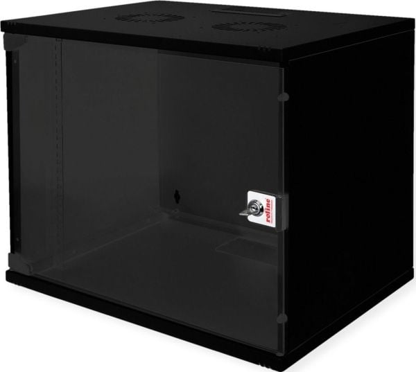 ROLINE 26.21.0187, Veggmonterbar hylle, 9U, Nøkkellås, Rack skinner, 10,8 kg, Sort