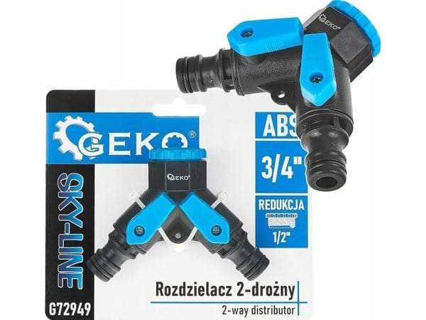 2-tie jakotukki 3/4" 1/2" alennuksella ja kahdella venttiilillä - ulostulot 1/2" SKY-LINE (120)