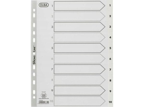 Bantex 100204665, Numerisk faneindeks, Polypropylen (PP), Grå, A4, 226 mm, 297 mm