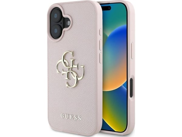 Guess PU karkaistu 4G metalli logo tapauksessa iPhone 16 vaaleanpunainen vaaleanpunainen