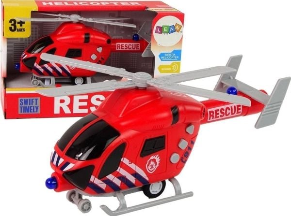 LeanToys redningshelikopter brannrød, lyd, lys