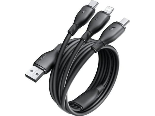 Baseus Ultrarask ladekabel En-til-tre USB-A til M+L+C 3,5A 0,8m Svart