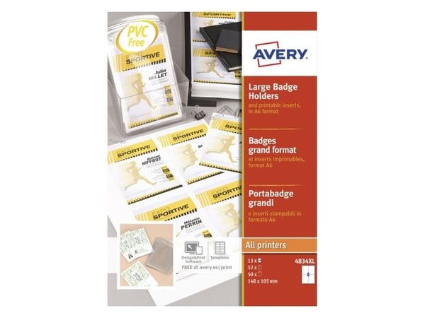 Avery 4834XL, ID-hållare, Polyester, Transparent, FSC, 105 mm, 148 mm