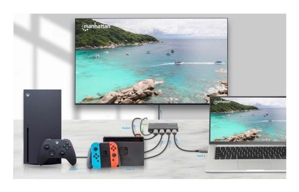 Manhattan 208222, HDMI, USB Type-C, Metalli, musta, 60 Hz, 1280 x 720 (HD 720), 1920 x 1080 (HD 1080), 3840 x 2160