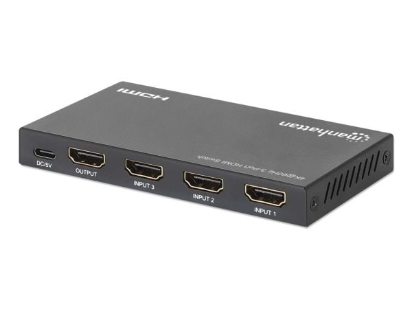 Manhattan 208222, HDMI, USB Type-C, Metalli, musta, 60 Hz, 1280 x 720 (HD 720), 1920 x 1080 (HD 1080), 3840 x 2160