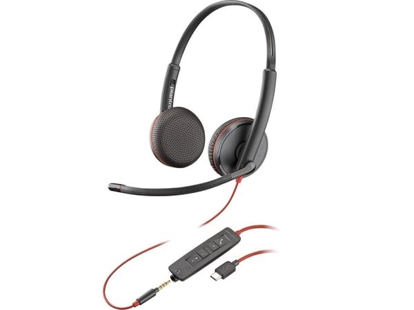 POLY Blackwire C3225 USB-C-stereohodesett (bulk), Koblet med ledninger (ikke trådløs), Kontor/kundesenter, 20 - 20000 Hz, 164,2 g, Hodesett, Sort
