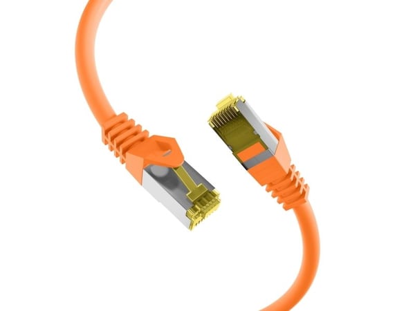 RJ45 patchkabel S/FTP, Cat.6A, LSZH, Cat.7 råkabel, 0,15m, oransje Den skjermede Cat.6A RJ45 patchkabelen sikrer svært gode egenskaper for 10 Gigab...