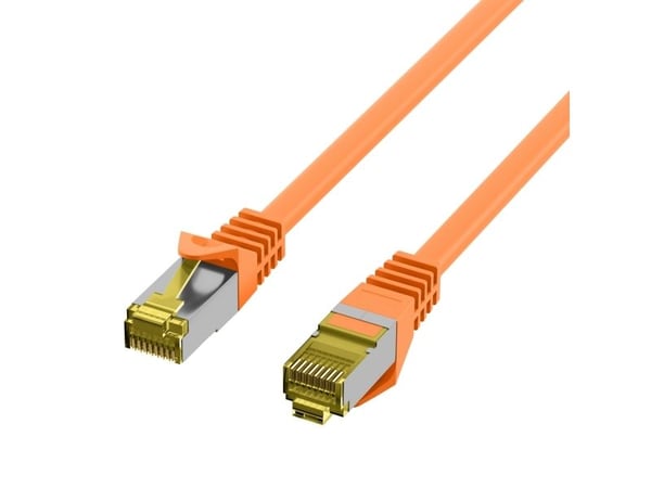 RJ45 patchkabel S/FTP, Cat.6A, LSZH, Cat.7 råkabel, 0,15m, oransje Den skjermede Cat.6A RJ45 patchkabelen sikrer svært gode egenskaper for 10 Gigab...