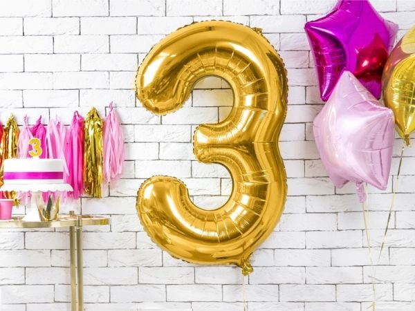 Party Deco Folieballong Nummer "3", 86cm, universalgull