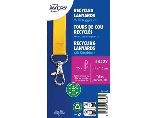 Avery 4842Y, merkesnor, gul, 10 stk, metall, polyetylentereftalat (PET) film, 44 cm, 15 mm