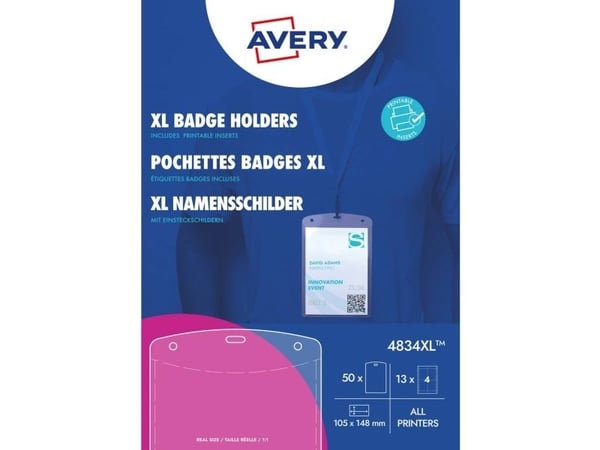 Avery 4834XL, Merkeholder, Polyester, Gjennomsiktig, FSC, 105 mm, 148 mm