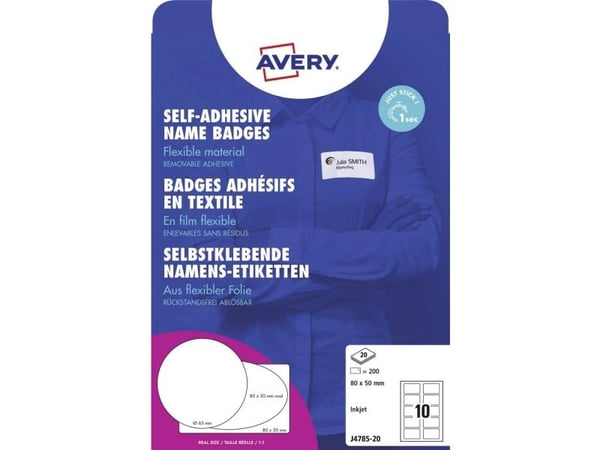 Avery Name Badge - Polypropylen (PP) - hvit - 50 x 80 mm 200 stk (20 ark x 10) etiketter til navneplater