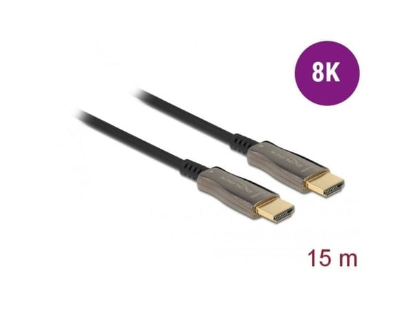 Delock høyhastighets - HDMI-kabel - HDMI hann til HDMI hann - 15 m - fiberoptisk - svart - støtter 8K 60 Hz (7680 x 4320)