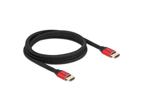 Delock - Ultra High Speed - HDMI-kabel - HDMI hann til HDMI hann - 2 m - trippel beskyttelse - rød - gullglimtkontakter, 8 K 60 Hz (7680 x 4320) st...
