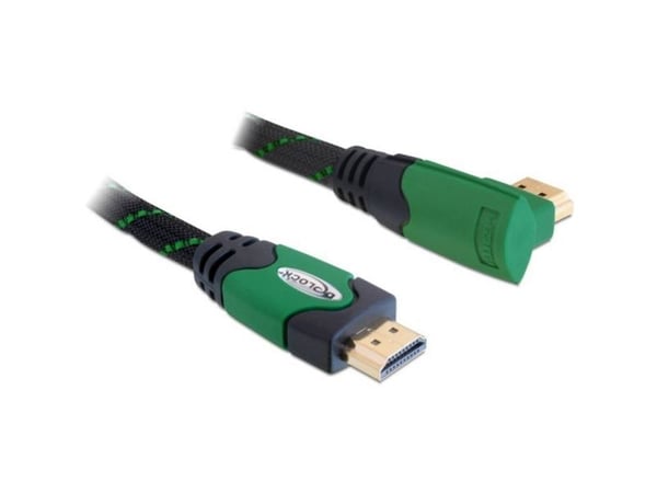 Delock High Speed HDMI with Ethernet - HDMI-kabel med Ethernet - HDMI hann til HDMI hann - 3 m - rettvinklet kontakt