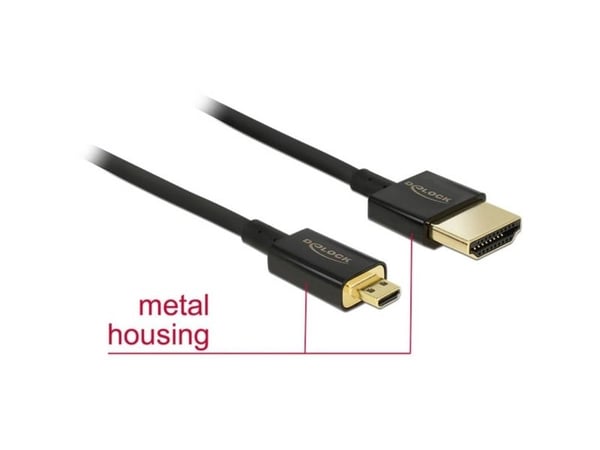DeLOCK Slim høy kvalitet - HDMI med Ethernet-kabel - micro HDMI (M) til HDMI (M) - 25 cm - trippel skjermet tvunnet par-kabel - svart - 4K-støtte (...