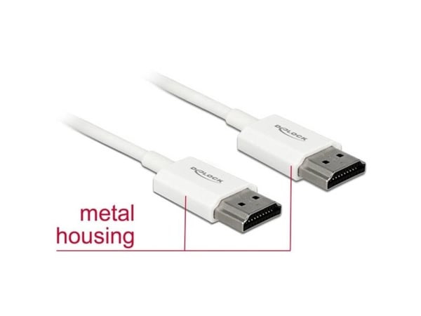 Delock High Speed HDMI with Ethernet - HDMI-kabel med Ethernet - HDMI hann til HDMI hann - 4.5 m - trippel beskyttelse - hvit - 4K-støtte