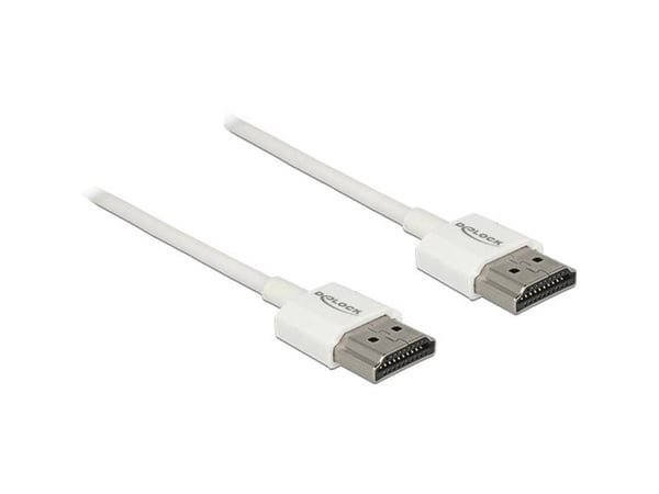 Delock High Speed HDMI with Ethernet - HDMI-kabel med Ethernet - HDMI hann til HDMI hann - 1.5 m - trippel beskyttelse - hvit - 4K-støtte