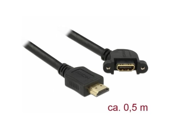 Delock - HDMI-forlengelseskabel med Ethernet - HDMI hann til HDMI hunn vinklet - 50 cm - svart - 4K-støtte