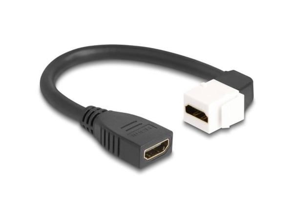 Delock - HDMI-kabel - HDMI hunn til HDMI hunn vinkel, keystone - 20 cm - svart/hvit - 8 K 60 Hz (7680 x 4320) støtte