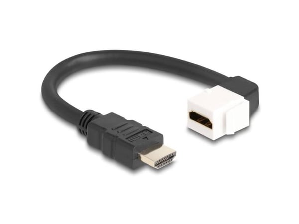 Delock - HDMI-kabel - HDMI hann til HDMI hunn vinkel, keystone - 20 cm - svart/hvit - 8 K 60 Hz (7680 x 4320) støtte
